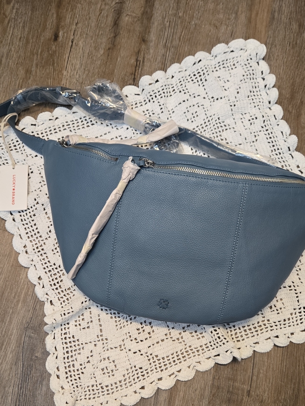 Lucky Brand Dusty Blue Leather Crossbody Sling